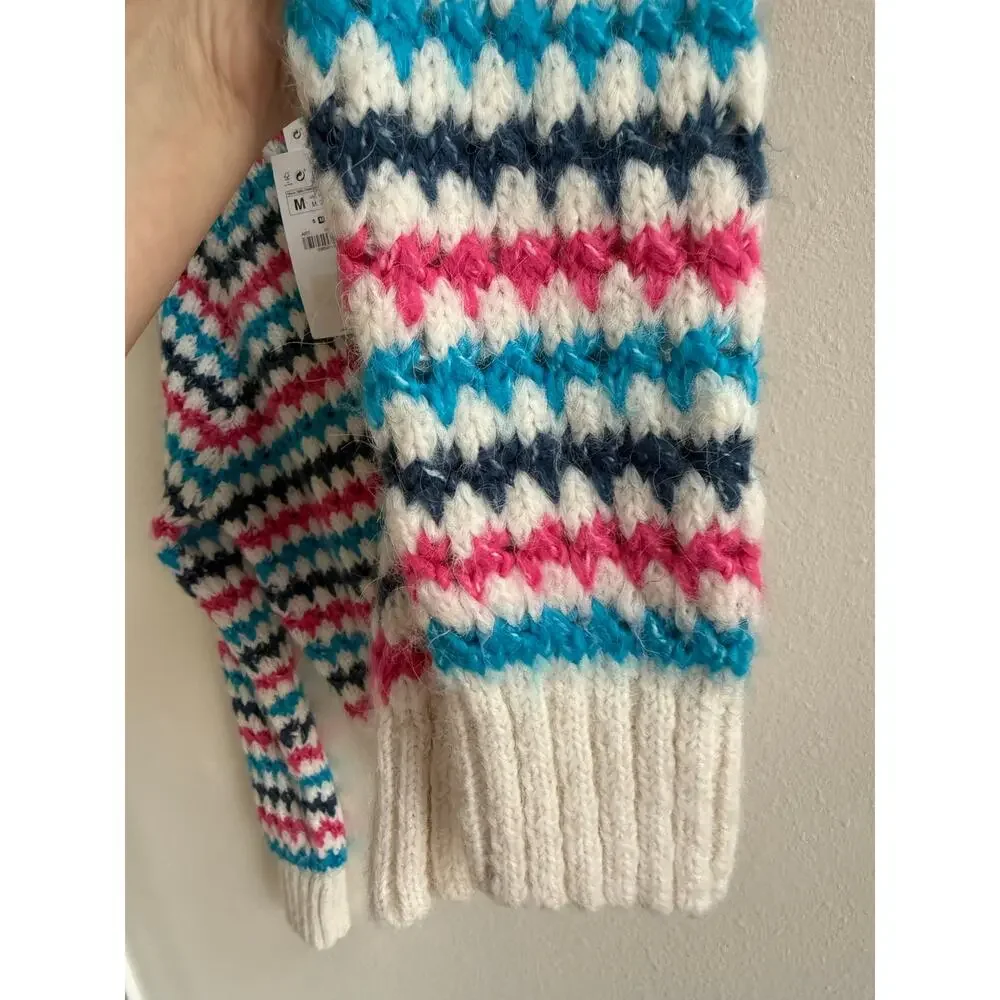 Zara NWT Chunky White Blue Pink Striped Knit Crewneck Pullover Sweater Medium - Picture 9 of 16